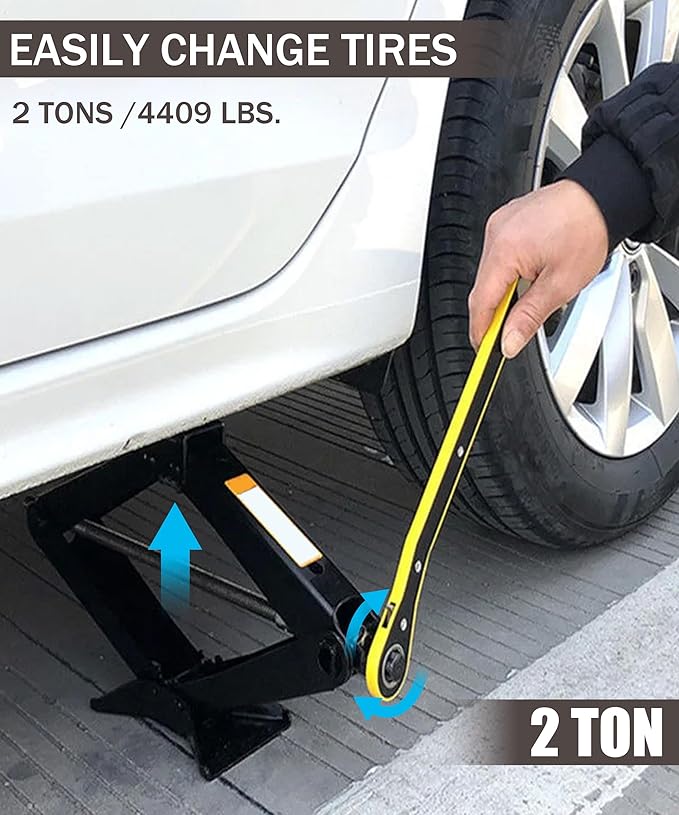 Bylikeho Scissor Jack Lift - 2 Ton Car Tire Jack Tool, Universal Emergency Kit with Lug Wrench, Portable Tire Changing Kit fo