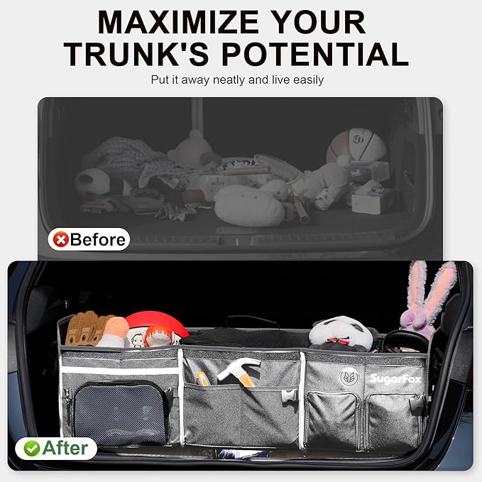 Bold Color Block Trunk Organizer | 95L, 35"x13.8"x11.8" | Dedicated Shoe Storage & 26L Ice Pack | Foldable for SUV/Car/Jeep