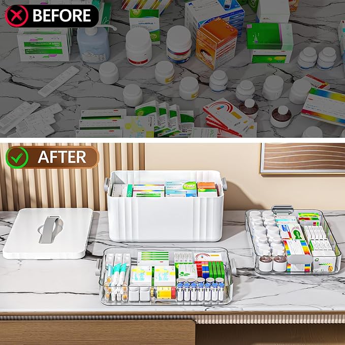 ARSTPEOE 3-Tier Medicine Organizer - Portable Medicine Cabinet with Plastic Handle, Multipurpose Medical Box, Pill Organizer,