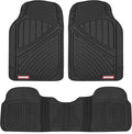 Motor Trend FlexTough Performance All Weather Rubber Car Floor Mats - 3 Piece Floor Mats Automotive Liners for Cars Truck SUV, Heavy-Duty Waterproof (Black)