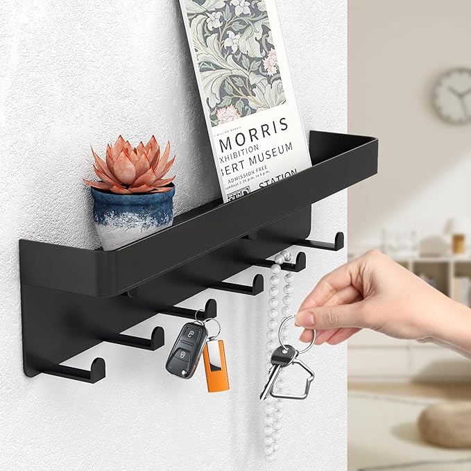 2 Pieces Key Holder for Wall Rustic Key and Mail Organizer 6 Key Hooks with Shelf Small Key Rack with Tray Adhesive Key Hange