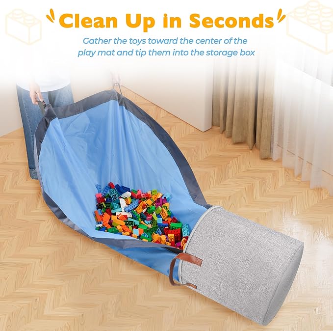 SAM AND MABEL XXL Toy Storage Organizer with Play Mat – 15" x 15" x 16" Storage Bin for Kids Playroom, Foldable Fabric Bag an