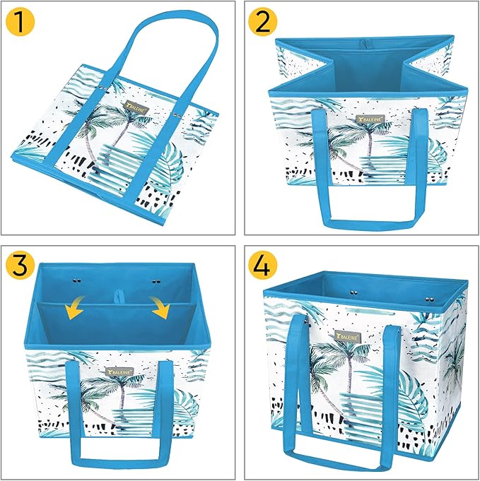 BALEINE 1Pk Reusable Grocery Bags, Foldable Shopping Bags for Groceries with Reinforced Bottom & Handles (Island Breeze)