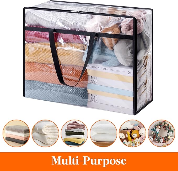 Lifewit Clear Clothes Storage Bags 4 Pack 40L and 4 Pack 90L, Plastic Blanket Storage Bags, Vinyl Foldable Moving Bags with Z
