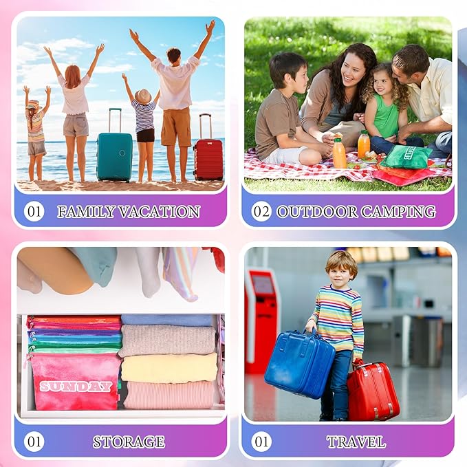 Paterr 7 Pcs Packing Cubes for Travel Kids Day of Week Compression Packing Bags Colorful Luggage Suitcase Organizers Bag for 