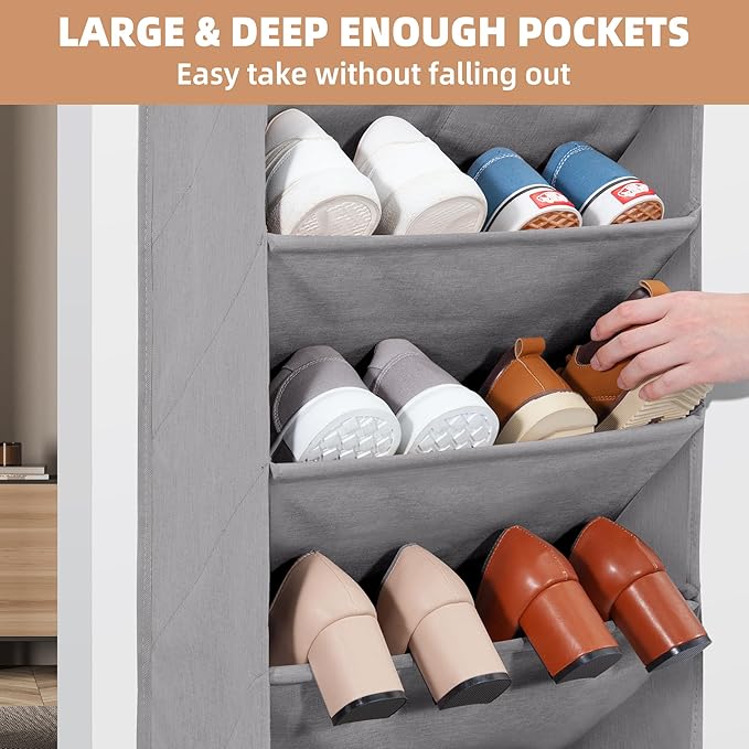 STORAGE MANIAC Over the Door Shoe Organizer Heavy-Duty Large Deep Pocket Hanging Shoe Organizer Shoe Rack Door Closet Shoe Or