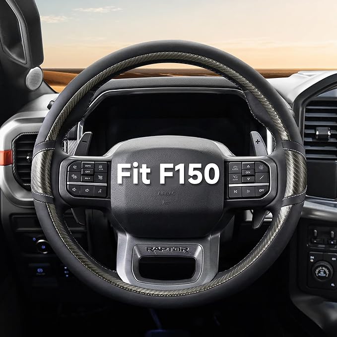 West Llama Car Steering Wheel Cover for Ford F-150(1997-2026), F-250(1997-2026), F-350, 15.5-16 inches, Black + Silver