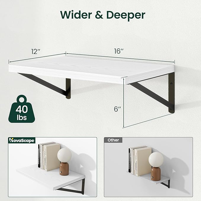 16 inch White Wall Floating Shelves Set of 2 with 2 Picture Frames, 4 x 6 Photo Frame and 5 x 7 Picture Frames