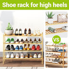 BMOSU 4-Tier Bamboo Extended Shoe Rack Premium Stackable Shoe Shelf Storage Organizer for Hallway Closet Living Room Entryway