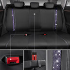 CAR PASS Bling Diamond Car Seat Covers Full Set,Shining Rhinestone Waterproof Faux Leather,Rear with Zipper,Universal Fit Automotive Glitter Crystal Sparkle Strips for Women,Violet Purple Rhinestone