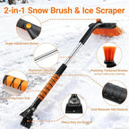 33" Extendable Snow Brush and Ice Scraper for Car Windshield, 2-in-1 Car Snow Brush & Ice Scraper with 360° Pivoting Brush Head and Comfortable Foam Grip for SUV Trucks Sedans,Orange ﻿