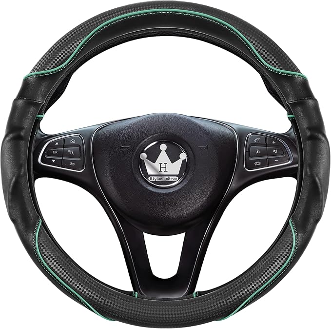 HighnessHwoo 3D Car Steering Wheel Cover Comfort Grip Massage Sporty Anti-Slip Carbon Fiber Faux Leather for Sedan SUV, Unive