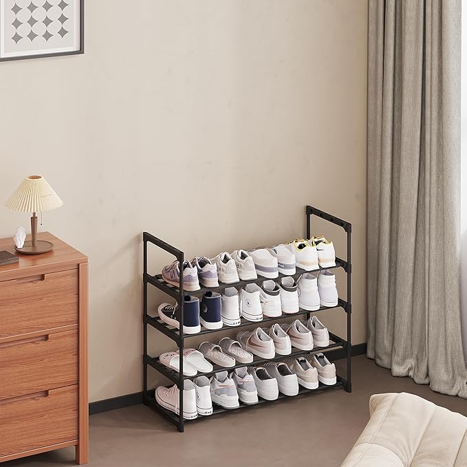 Calmootey 4-Tier Shoe Rack, Tall Large Capacity 20 Pairs Shoes Storage Organizer, Stackable Wide Shoe Shelf for Entryway, Hal