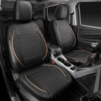CAR PASS Universal FIT Piping Leather Car Seat Cover, for suvs,Van,Trucks,Airbag Compatible,Inside Zipper Design and Reserved Opening Holes (Full Set, Black and Beige)