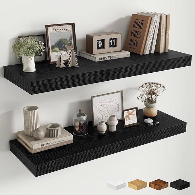 Fun Memories 12" Deep Floating Shelves for Wall, 36" W x 12" D Floating Shelves, Long Wood Floating Wall Shelf for Living Roo
