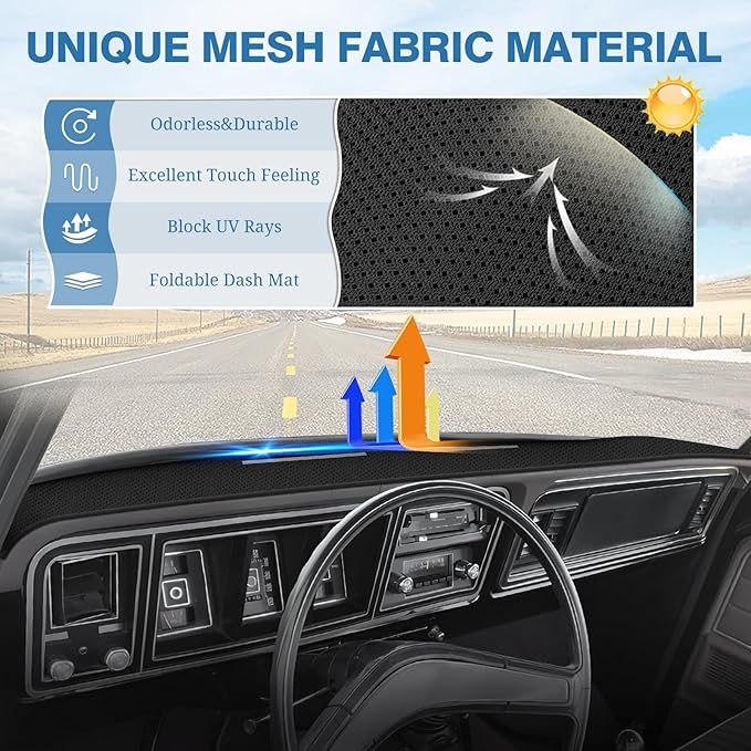 FIILINES Dash Cover for Ford F-100 F-150 F-250 F-350 Bronco 1973-1979, Dashboard Mat Accessories Dash Cover Sunshade Nonslip 
