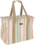 BALEINE Extra Large Utility Tote Bag with Reinforced Wire Frame, Reusable Grocery Bag for Shopping, Picnic (Color Strip, 16.5''x14''x10'')
