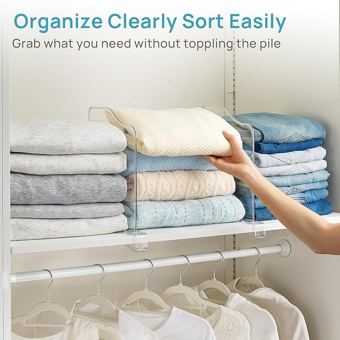 Vtopmart 4 Pack 12in Height Shelf Dividers for Closet Organization, Clear Plastic Closet Shelf Dividers of Upgrade 12in for M