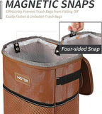 HOTOR Brown Car Trash Can with Adjustable Strap, Magnetic Snaps, Waterproof Lining, and Storage Pocket