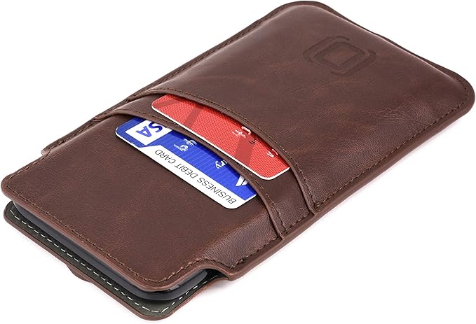 Dockem Provincial Wallet Sleeve for iPhone 11 Pro, XS, X (5.8 inch) – Vintage Vegan Leather Pouch Cover with 2 Card Holder Slots [Brown]