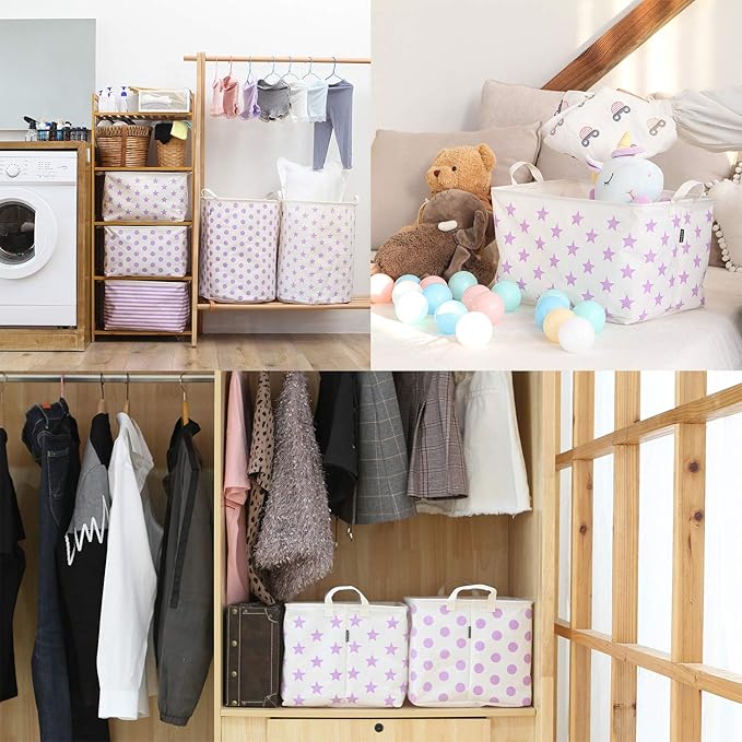 Sea Team Collapsible Canvas Fabric Storage Basket with Handles, Rectangle Waterproof Storage Bin, Box, Cube, Foldable Shelf B