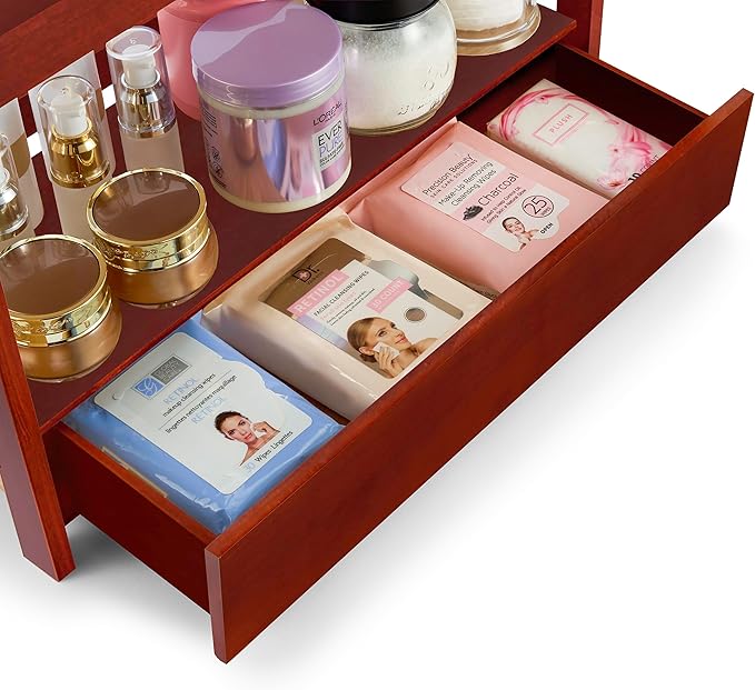 Sorbus Bamboo Bathroom Counter Organizer – 2-Tier Shelf with Hidden Drawer for Vanity, Matcha Station, Bathroom Sink Organize