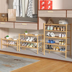 ROMGUAR CRAFT 4 Tier Bamboo Shoe Rack for Closet Free Standing Wood Shoe Shelf for Entryway Small Space Stackable 27"x11"x26"