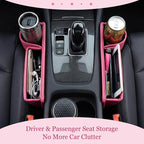 Aliceset 2 Pack Pink Car Seat Gap Filler Organizer with Cup Holder and Storage Leather Car Organizer for Keys Cards Phone Sunglasses and Small Items