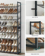 SONGMICS Shoe Rack, 8-Tier Shoe Organizer, Metal Rack for Garage, Set of 2, 4-Tier Stackable Shelf, with Adjustable Flat or A