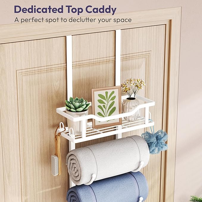 SWTYMIKI Over the Door Towel Rack - 6 Tier Towel Racks for Bathroom Wall Mounted, Towel Holder with Shelf, Hanging Rolled Tow