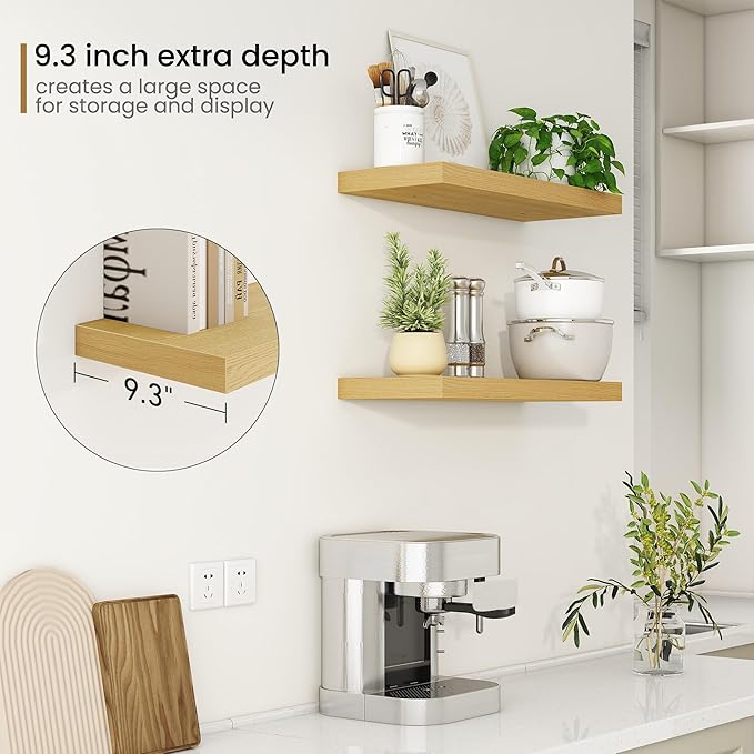 Fun Memories 24 Inch Floating Shelves for Wall, 9.3Inch Deep Floating Shelf, Extra Deeper & Thicker Wall Mounted Storage Shel