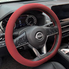 PINCTROT D Shaped Nappa Leather Steering Wheel Cover, Slim Fit No Bulk Design, One Piece Leather with Breathable Perforation,