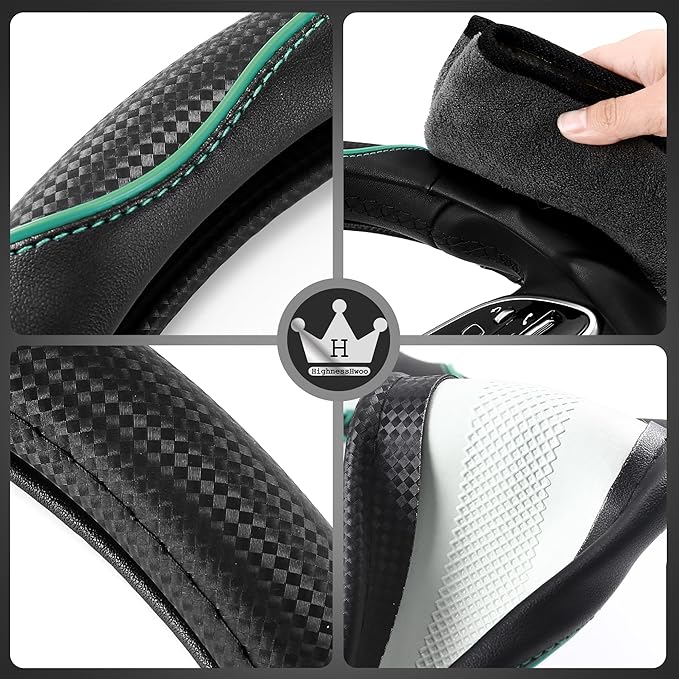 HighnessHwoo 3D Car Steering Wheel Cover Comfort Grip Massage Sporty Anti-Slip Carbon Fiber Faux Leather for F150, Trucks, Je