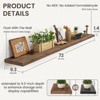 Marsmiles 72 Inch Floating Shelf | 9.3 Inch Deep Dark Wood Wall Shelf Set of 1 | Rustic Reclaimed Wood Shelves for Room Wall 
