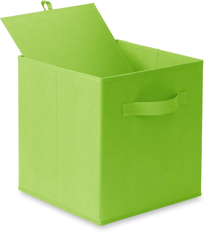 Casafield Set of 6 Collapsible Fabric Cube Storage Bins, Lime Green - 11" Foldable Cloth Baskets for Shelves, Cubby Organizer