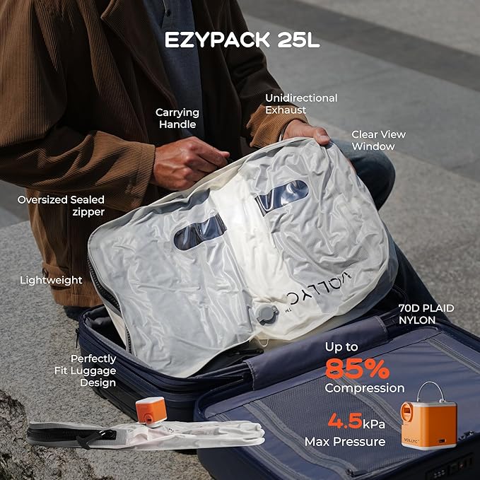 25L Waterproof Travel Vacuum Bags with Pump, Tear-Resistant Design,Lightweight Compression Storage, Durable Vacuum Seal Bags 