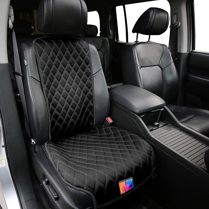 FH Group Car Seat Cushion – Faux Leather Single Front Seat Cover with Front Pockets, Airbag Compatible, Universal Fit Car Sea