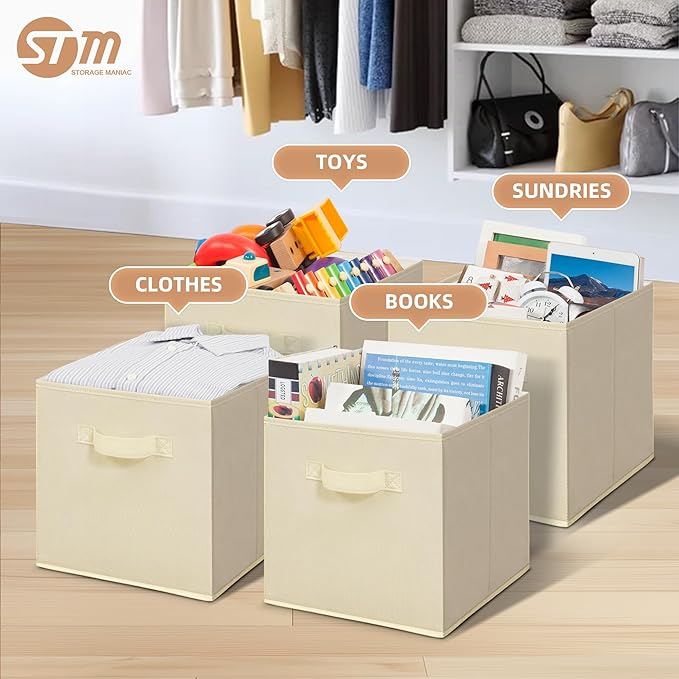 STORAGE MANIAC Storage Cubes, 11 Inch Collapsible Storage Bins with Handles, 8 Pack Fabric Foldable Bins for Organization, Du