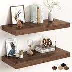 32Inch Walnut Floating Shelves for Wall, 12 Inch Deep Shelves for Bedroom, Kitchen, Bathroom Wall Mounted, Rustic Wood Floati