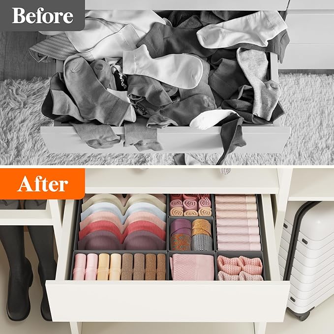 Lifewit Drawer Organizer Clothes for Closet 32 Pack, 3 Sizes Underwear Wardrobe Drawer Dividers, Fabric Foldable Dresser Stor