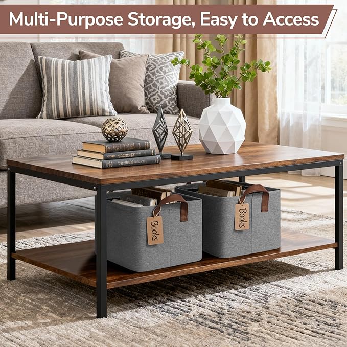 CHICVITA 4 Pack Storage Baskets for Shelves, Foldable Fabric Storage Bins with Metal Frame Handles, Closet Organizer Bins for
