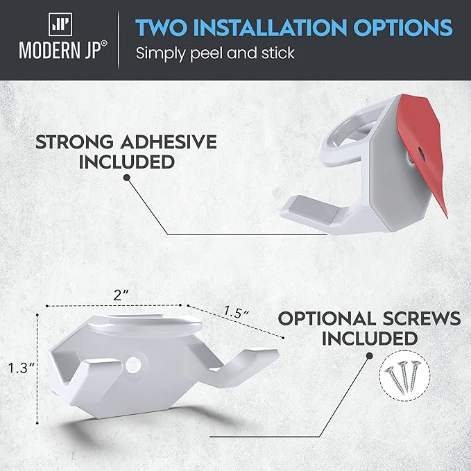 Modern JP Adhesive Hat Hooks for Wall (16-Pack) - Hat Rack for Baseball Caps, Minimalist Hat Display, Strong Hold Hat Hangers