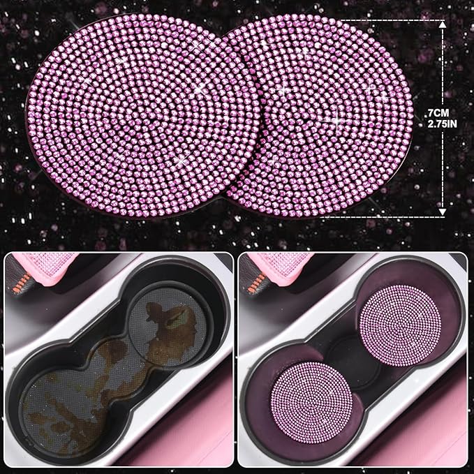 CAR PASS 11 PCS Bling Diamond Car Accessories Set for Women, Sparkly Rhinestone Steering Wheel Cover, Bling Seat Belt Cushion