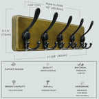 Dseap Coat Rack Wall Mount - Heavy-Duty Robust Barnwood-Style Wooden Wall Coat Hanger Hook Rail with 5 Triple Hooks for Winte