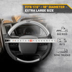 Cat® BigGrip Faux Gray/Black Leather Semi Truck Steering Wheel Cover, Fits RV and Big Rig Trucker, Steering Wheel Cover for Trucks 18 Wheeler - X-Large 17.5" - 18" Inches