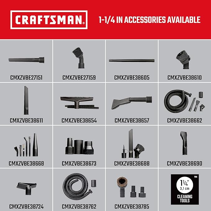 CRAFTSMAN CMXEVBE17250 2.5 Gallon 2.5 Peak HP Wet Dry Vac, Portable Shop Vacuum Wet and Dry with Filter Bag, Hose and Attachm