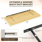 Dreamland 32" Floating Shelves for Wall, 12" Deep Slim Oak Floating Shelves, Wall-Mounted Shelves for Bedroom, Living Room, K
