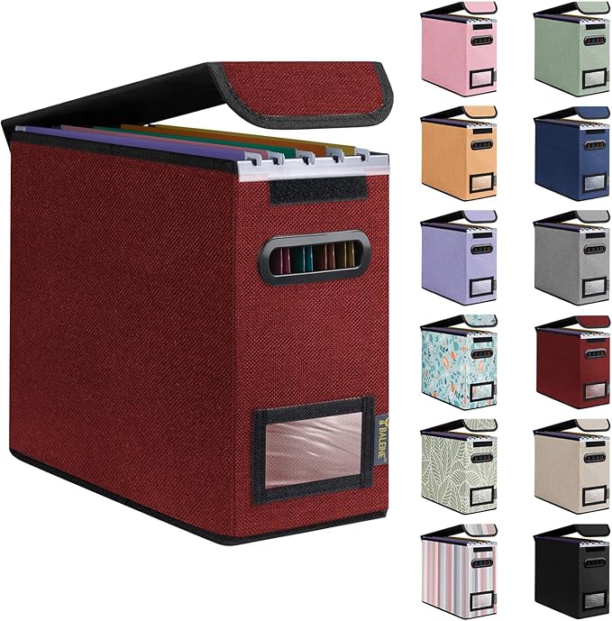BALEINE File Organizer Box with Lid, Collapsible File Folder Organizer with Plastic Slide, Hanging File Folder Box for Office