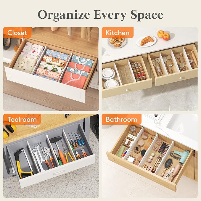 Lifewit 5" Tall 5 Pack Deep Drawer Divider, 11.5-18.5" Expandable Drawer Divider for Clothes with 12 Pack Drawer Dividers 4" 