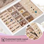 Pinzoveco Jewelry Box for Women, Rustic Wooden Jewelry Organizer Box for Storage Earrings Rings Necklace Bracelet, Farmhouse 
